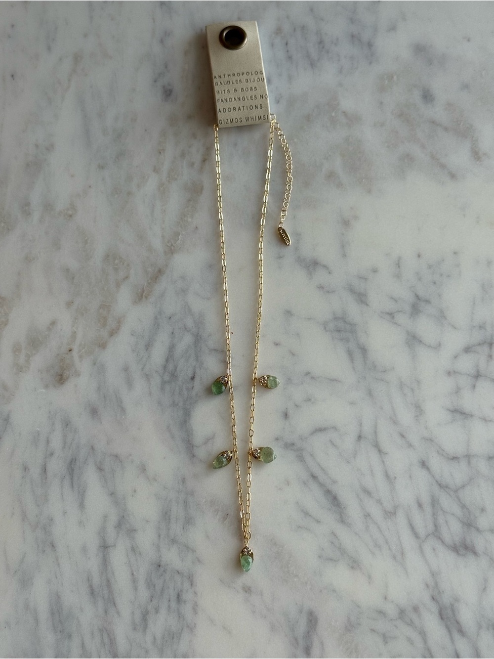 Offer! NWT Anthropologie Sunset stone necklace by Serefina gold faux jade green - Picture 3 of 7
